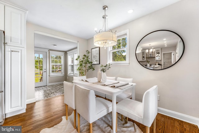 10510 Vincent Rd, White Marsh, MD 21162 - dining room featuring a chandelier, wood finished floors, and recessed lighting