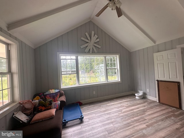 17286 Apple Tree Rd, Bridgeville, DE 19933 - living area featuring lofted ceiling, light wood-style floors, healthy amount of natural light, ceiling fan, and baseboards