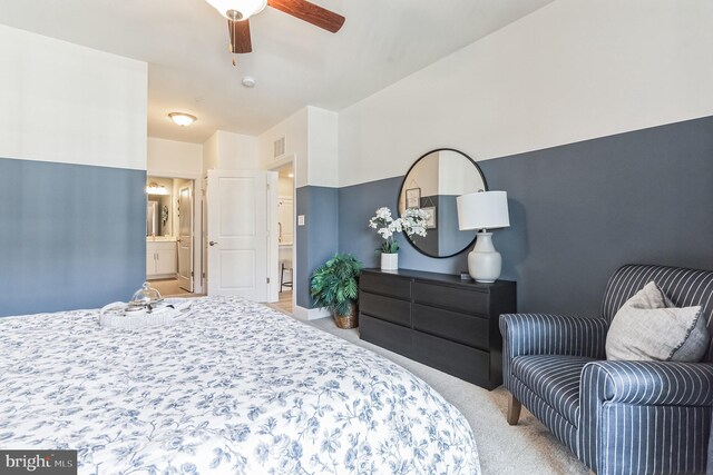 406-203 Bold Ruler Ct, Havre De Grace, MD 21078 - bedroom featuring light colored carpet, connected bathroom, and a ceiling fan