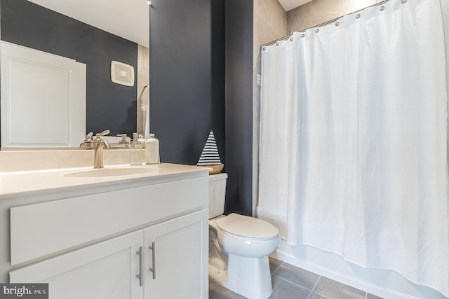 406-203 Bold Ruler Ct, Havre De Grace, MD 21078 - bathroom with tile patterned floors, toilet, vanity, and shower / tub combo with curtain