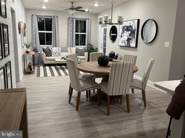 406-203 Bold Ruler Ct, Havre De Grace, MD 21078 - dining area with wood finished floors, a ceiling fan, baseboards, and recessed lighting