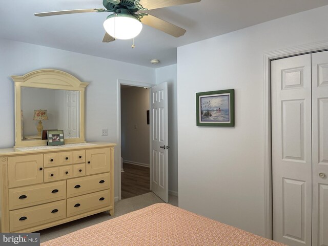 557 Launch Ave, Somers Point, NJ 08244 - carpeted bedroom with ceiling fan, a closet, and baseboards