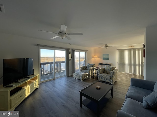557 Launch Ave, Somers Point, NJ 08244 - living room featuring ceiling fan and dark wood-type flooring