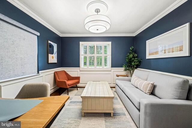 3311 Cameron Mills Rd, Alexandria, VA 22302 - living room featuring crown molding, a wainscoted wall, and wood finished floors