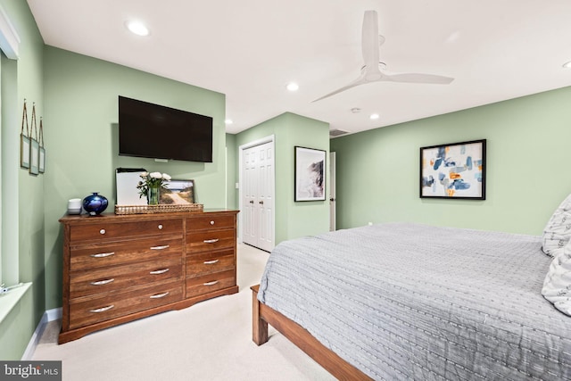 3311 Cameron Mills Rd, Alexandria, VA 22302 - carpeted bedroom featuring a closet, recessed lighting, and ceiling fan