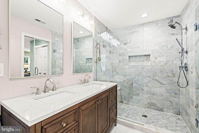 3311 Cameron Mills Rd, Alexandria, VA 22302 - full bathroom featuring a tile shower, double vanity, and recessed lighting