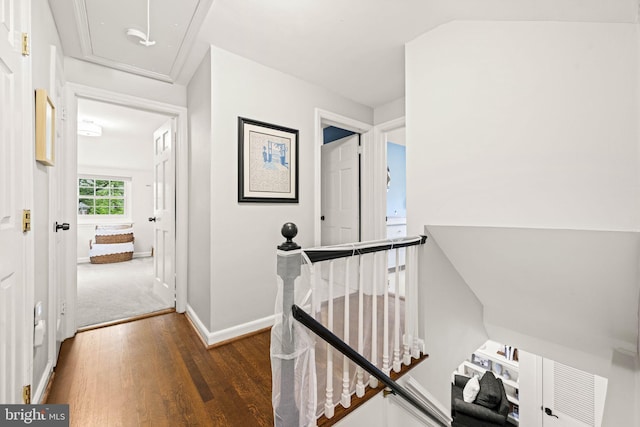 3311 Cameron Mills Rd, Alexandria, VA 22302 - hall featuring an upstairs landing, wood finished floors, and baseboards