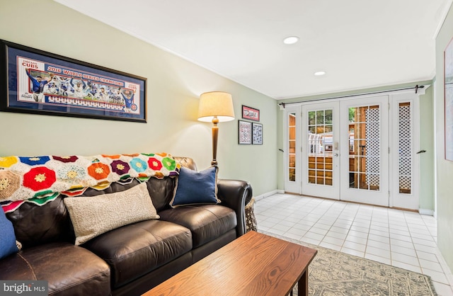3311 Cameron Mills Rd, Alexandria, VA 22302 - living area featuring french doors, tile patterned floors, baseboards, and recessed lighting