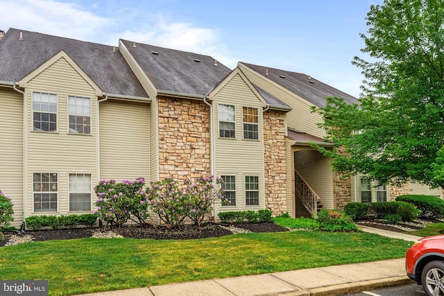 258 Tavistock, Cherry Hill, NJ 08034 - multi unit property featuring stone siding, a front yard, and a shingled roof