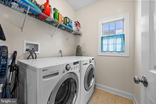143 Oak St, Bridgewater, NJ 08807 - laundry area featuring washer and clothes dryer, baseboards, and light tile patterned floors