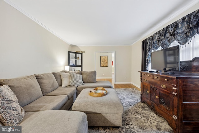 2722 E Riding Dr, Wilmington, DE 19808 - living area with wood finished floors, crown molding, and baseboards