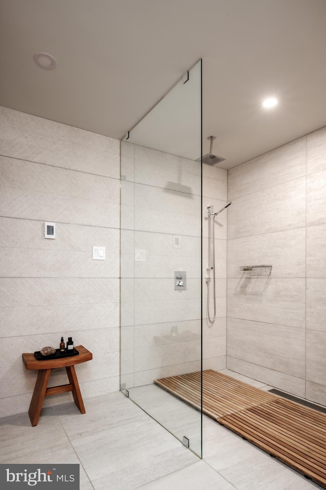 1914 35th St NW, Washington, DC 20007 - bathroom with walk in shower and tile patterned flooring