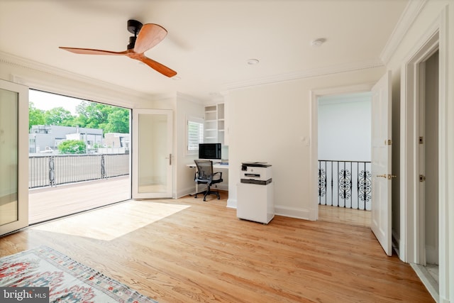 1914 35th St NW, Washington, DC 20007 - office area with a ceiling fan, light wood-style flooring, and crown molding