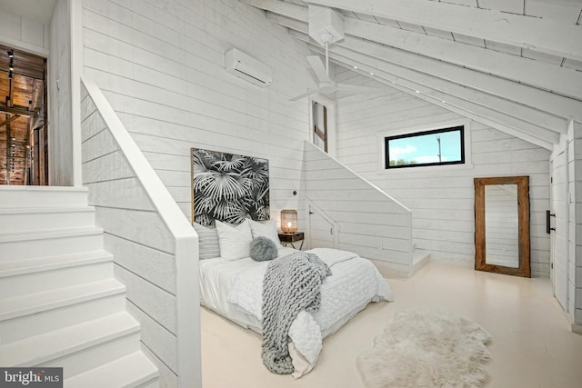 820 Spring Hill Rd, Riegelsville, PA 18077 - bedroom featuring wood walls and an AC wall unit