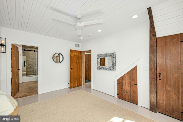 820 Spring Hill Rd, Riegelsville, PA 18077 - unfurnished bedroom featuring recessed lighting, connected bathroom, and ceiling fan