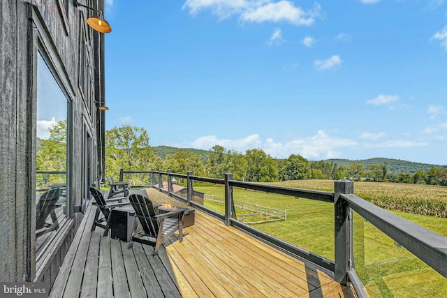 820 Spring Hill Rd, Riegelsville, PA 18077 - wooden deck featuring a lawn, a view of countryside, and a mountain view