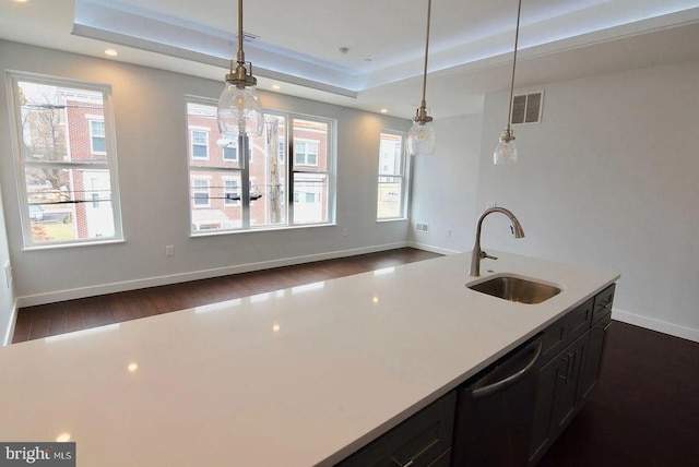 1337 N Franklin St, Philadelphia, PA 19122 - kitchen featuring a sink, dishwasher, light countertops, pendant lighting, and recessed lighting