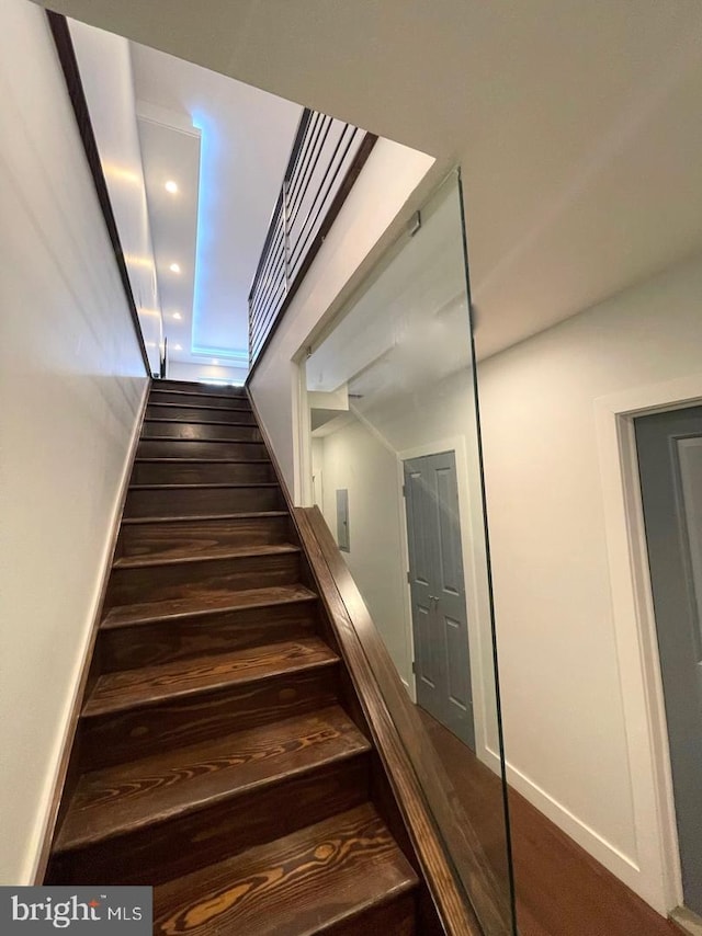 1337 N Franklin St, Philadelphia, PA 19122 - stairs featuring baseboards, recessed lighting, and wood finished floors