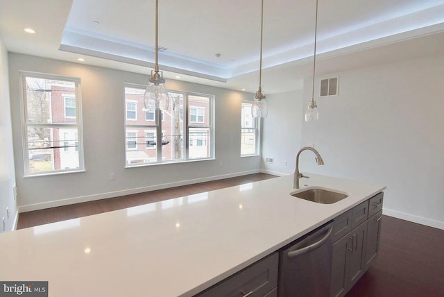 1337 N Franklin St, Philadelphia, PA 19122 - kitchen with a sink, dishwasher, light countertops, a tray ceiling, and recessed lighting
