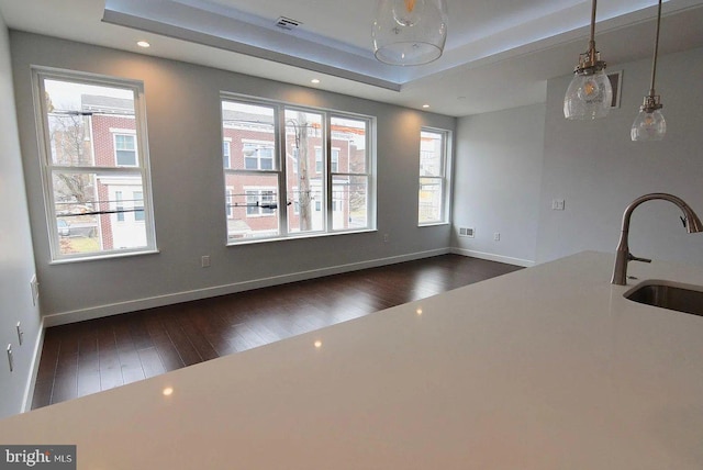 1337 N Franklin St, Philadelphia, PA 19122 - unfurnished dining area featuring a sink, dark wood finished floors, baseboards, and recessed lighting