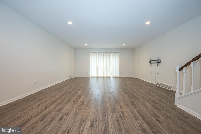 1380 Putnam Blvd Unit 4, Wallingford, PA 19086 - unfurnished living room featuring stairway, recessed lighting, dark wood-style flooring, and baseboards