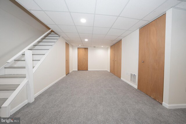 1380 Putnam Blvd Unit 4, Wallingford, PA 19086 - finished below grade area with carpet flooring, stairs, recessed lighting, baseboards, and a paneled ceiling
