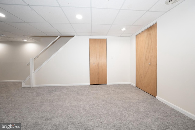 1380 Putnam Blvd Unit 4, Wallingford, PA 19086 - finished basement featuring a paneled ceiling, carpet, recessed lighting, stairway, and baseboards