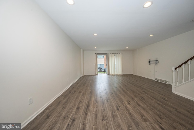 1380 Putnam Blvd Unit 4, Wallingford, PA 19086 - unfurnished living room featuring recessed lighting, dark wood-style floors, baseboards, and stairway