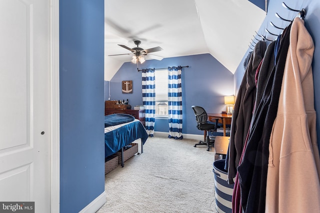 318 Windsor Rd, Mullica Hill, NJ 08062 - bedroom featuring vaulted ceiling, carpet flooring, an office area, baseboards, and a ceiling fan