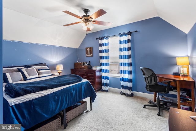 318 Windsor Rd, Mullica Hill, NJ 08062 - bedroom with lofted ceiling, carpet, a desk, ceiling fan, and baseboards