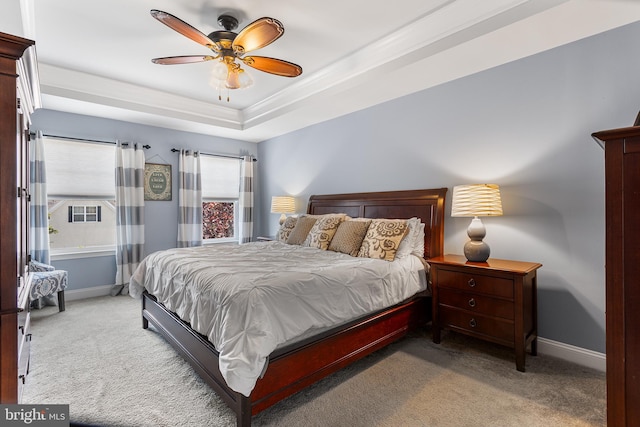 318 Windsor Rd, Mullica Hill, NJ 08062 - bedroom with a raised ceiling, carpet flooring, baseboards, ornamental molding, and a ceiling fan