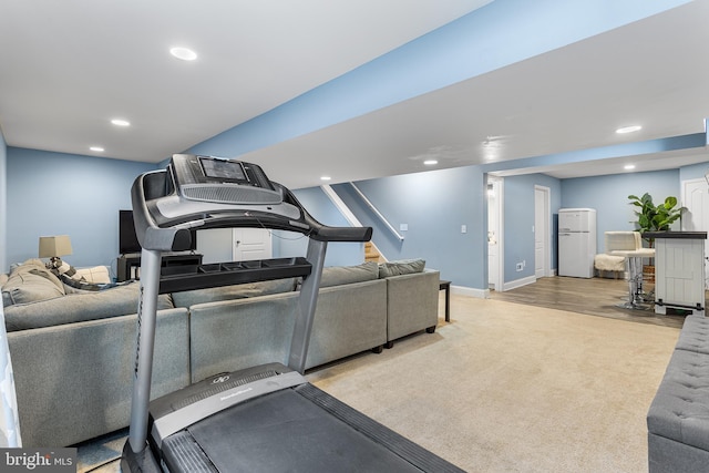 318 Windsor Rd, Mullica Hill, NJ 08062 - exercise room featuring recessed lighting, light carpet, and baseboards