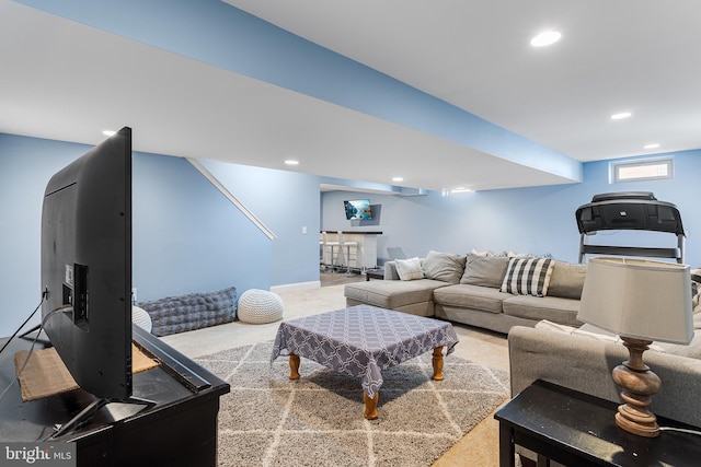 318 Windsor Rd, Mullica Hill, NJ 08062 - carpeted living room featuring recessed lighting and bar area