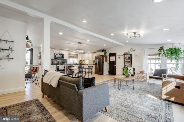 343 N Locust St, Myerstown, PA 17067 - living area featuring a chandelier, light wood finished floors, recessed lighting, and baseboards