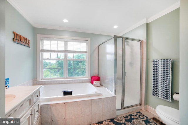 3627 Singleton Ter, Frederick, MD 21704 - full bath with crown molding, a garden tub, vanity, a stall shower, and toilet