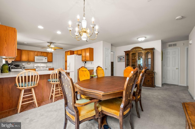 1541 Foresman Dr Unit 125, Pottstown, PA 19464 - dining area featuring light colored carpet, a chandelier, ceiling fan, recessed lighting, and baseboards