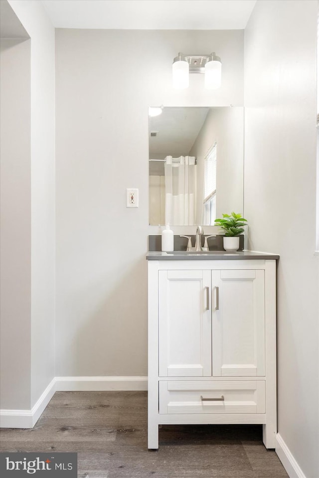 57 E Heath St, Baltimore, MD 21230 - bathroom with vanity, wood finished floors, and baseboards