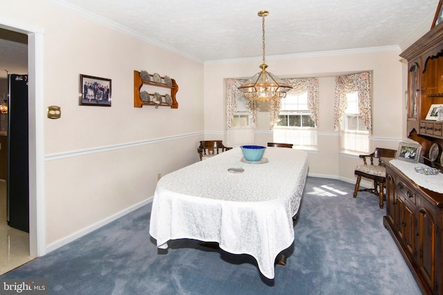 55 Glen Burnie Dr, Sicklerville, NJ 08081 - dining room featuring dark colored carpet, ornamental molding, baseboards, and a chandelier