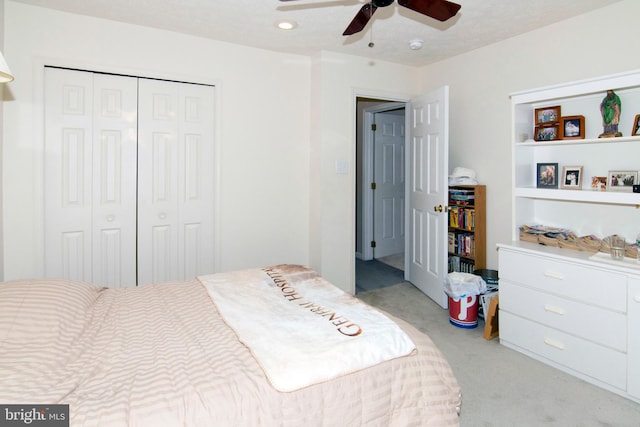55 Glen Burnie Dr, Sicklerville, NJ 08081 - bedroom with light carpet, a closet, recessed lighting, and ceiling fan