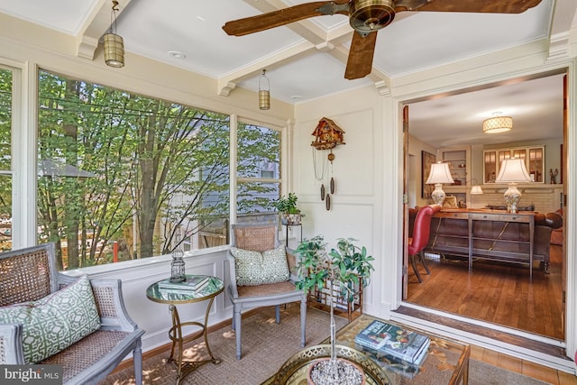 2305 S Inge St S, Arlington, VA 22202 - sunroom with ceiling fan, wood-type flooring, and beam ceiling