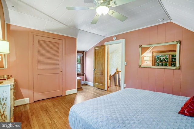 2305 S Inge St S, Arlington, VA 22202 - bedroom with wood-type flooring, vaulted ceiling, and a ceiling fan