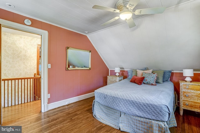 2305 S Inge St S, Arlington, VA 22202 - bedroom with wood finished floors, lofted ceiling, baseboards, and ceiling fan