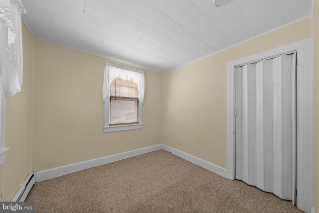 2034 Beach Blvd, Point Pleasant Boro, NJ 08742 - unfurnished bedroom featuring ornamental molding, baseboard heating, carpet, a closet, and baseboards