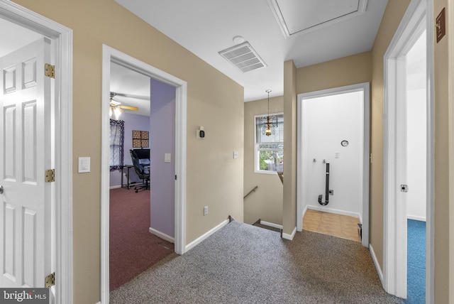 2034 Beach Blvd, Point Pleasant Boro, NJ 08742 - hall featuring an upstairs landing, carpet, baseboards, and attic access