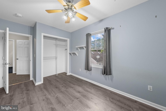2034 Beach Blvd, Point Pleasant Boro, NJ 08742 - unfurnished bedroom featuring a closet, wood finished floors, baseboards, and a ceiling fan