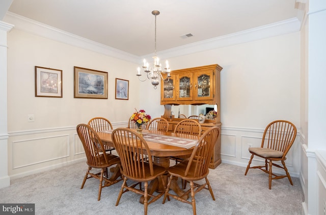 1402 Joppa Forest Dr Unit 7, Joppa, MD 21085 - dining room featuring light carpet, a decorative wall, a chandelier, ornamental molding, and wainscoting