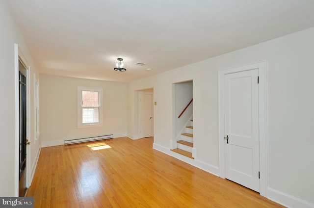 31 W Whitlock Ave, Winchester, VA 22601 - spare room featuring baseboard heating, light wood-type flooring, stairs, and baseboards
