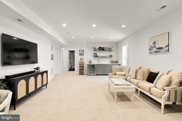 5421 4th St S, Arlington, VA 22204 - living room with beverage cooler, bar area, light colored carpet, and recessed lighting