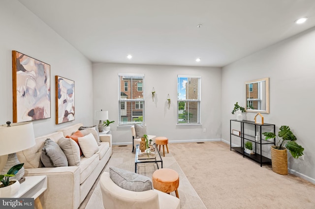 229 S Macon St, Baltimore, MD 21224 - living room with light colored carpet, recessed lighting, and baseboards