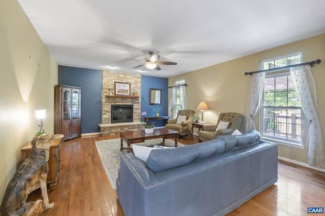 797 Willow Ridge Rd, Troy, VA 22974 - living room with a ceiling fan, a fireplace, and wood finished floors